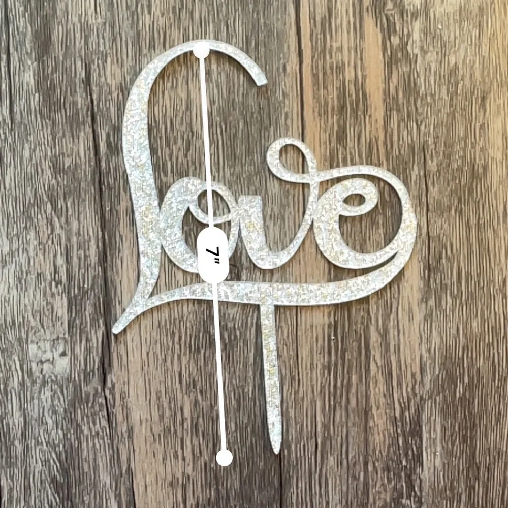Love Cake Topper Wedding Bridal Shower Rehearsal Dinner Dessert Decor Silver